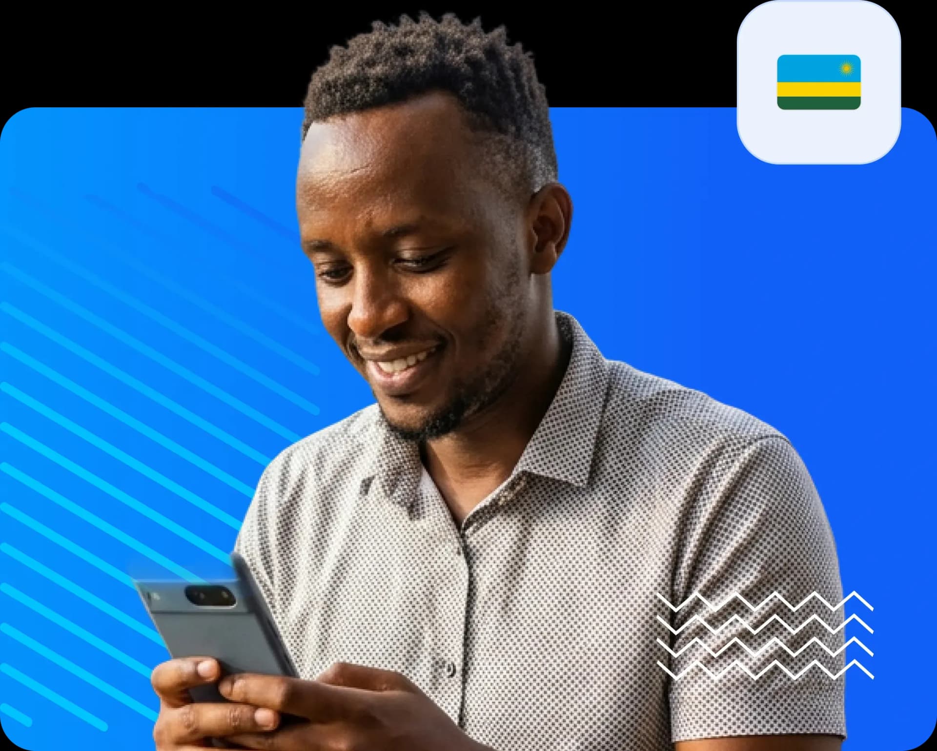Man using smartphone to send money to rwanda d108406464.